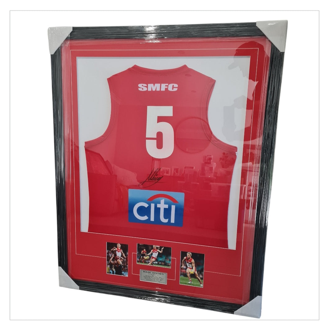 Isaac Heeney Signed and Framed Sydney Swans Jumper